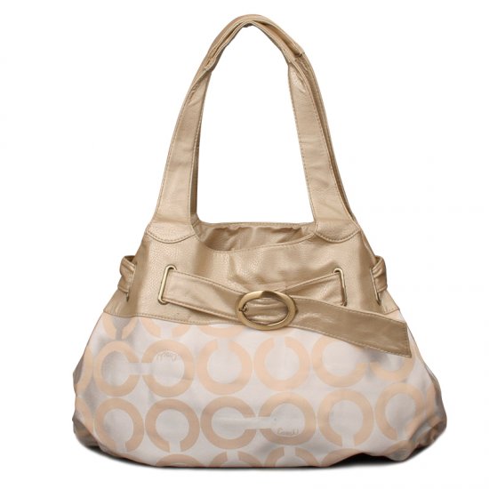 Coach Buckle In Signature Large Gold White Hobo END - Click Image to Close